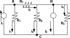 Esquema del circuito para resolver por el método de nodos