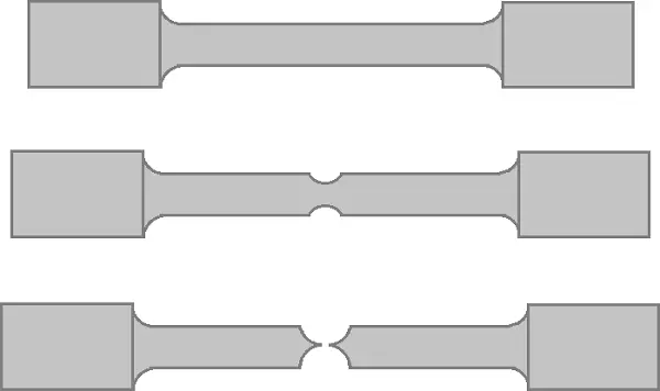 Esquema de una probeta cargada hasta la rotura por tracción