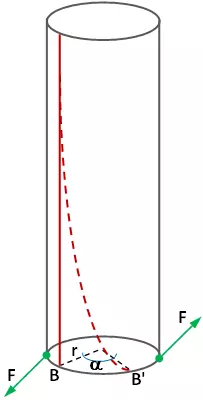 Esquema de un cilindro sometido a torsión